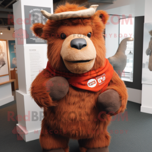 Rust Woolly Rhinoceros mascot costume character dressed with a Henley Tee and Beanies