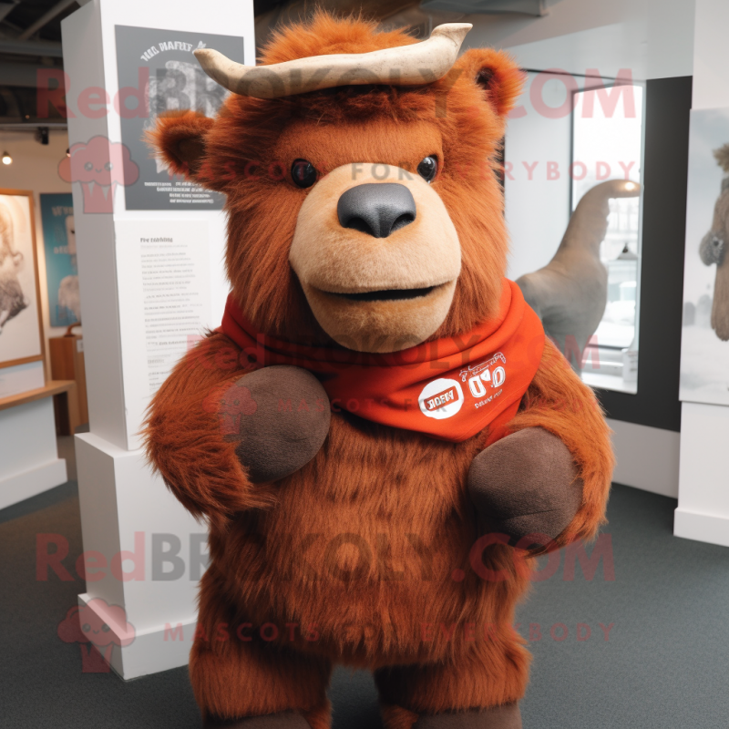 Rust Woolly Rhinoceros mascot costume character dressed with a Henley Tee and Beanies Rust Woolly Rhinoceros mascot costume character dressed with a Henley Tee and Beanies