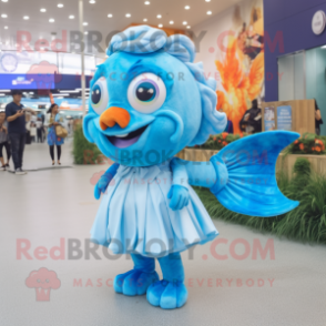 Sky Blue Goldfish mascot costume character dressed with a Culottes and Hairpins