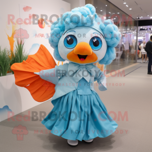 Sky Blue Goldfish mascot costume character dressed with a Culottes and Hairpins