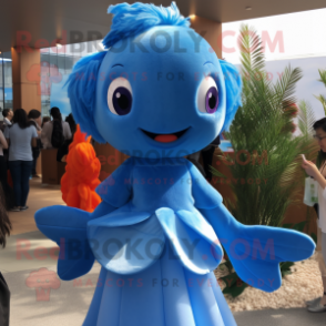 Sky Blue Goldfish mascot costume character dressed with a Culottes and Hairpins