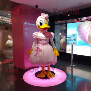 Pink Duck maskot kostume...