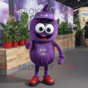 Purple Tomato mascot costume character dressed with a Trousers and Headbands