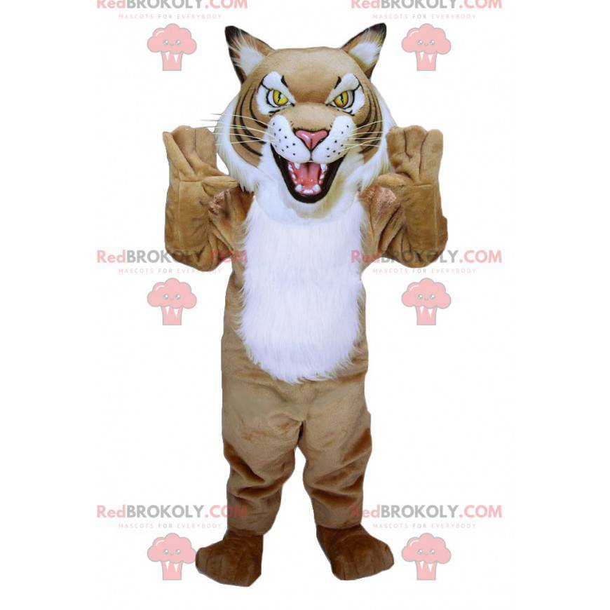 Mascotte de tigre beige et blanc de lynx de léopard -