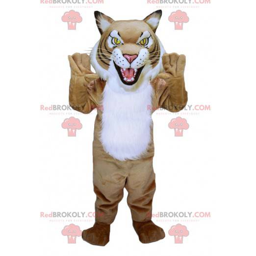 Mascote tigre leopardo lince bege e branco - Redbrokoly.com