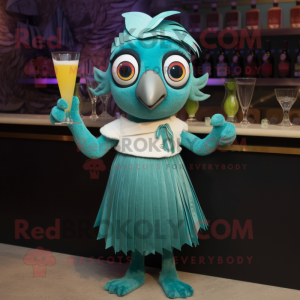Teal Ceviche mascot costume character dressed with a Cocktail Dress and Headbands