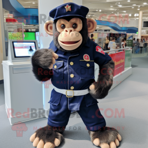 Navy Chimpanzee mascot costume character dressed with a Bermuda Shorts and Handbags