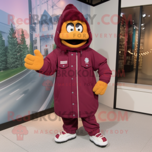 Maroon Jambalaya mascot costume character dressed with a Parka and Shoe laces