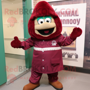 Maroon Jambalaya mascot costume character dressed with a Parka and Shoe laces