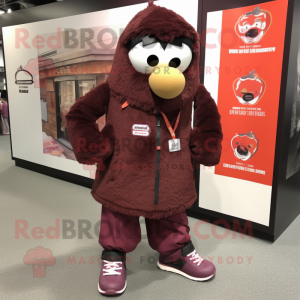 Maroon Jambalaya mascot costume character dressed with a Parka and Shoe laces