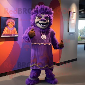 Purple Chief mascot costume character dressed with a Jumpsuit and Wraps