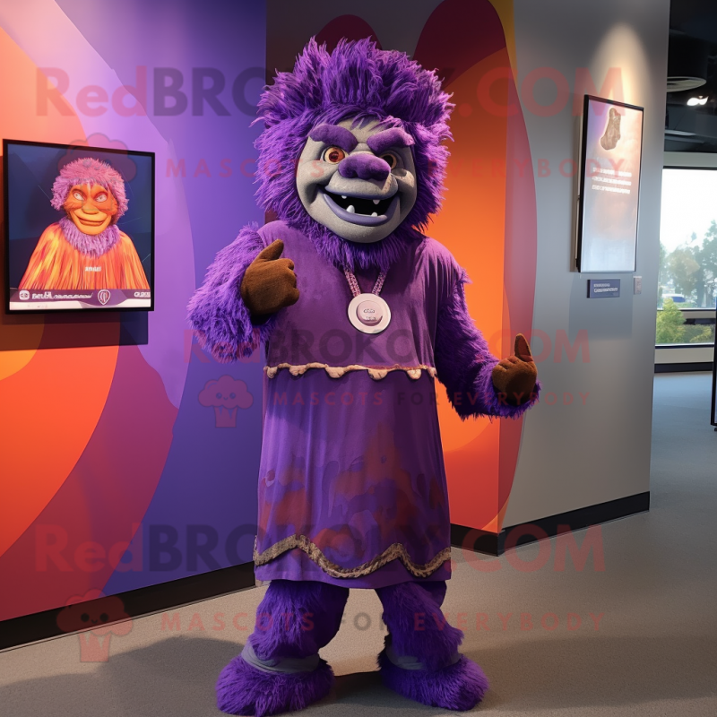 Purple Chief mascot costume character dressed with a Jumpsuit and Wraps