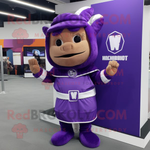 Purple Chief mascot costume character dressed with a Jumpsuit and Wraps