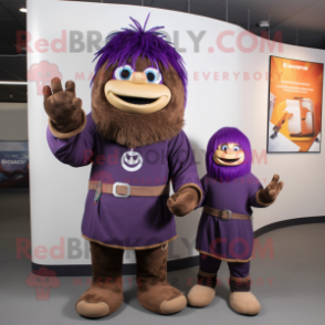 Purple Chief mascot costume character dressed with a Jumpsuit and Wraps