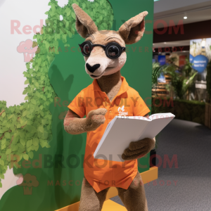 nan Kangaroo mascot costume character dressed with a Polo Shirt and Reading glasses