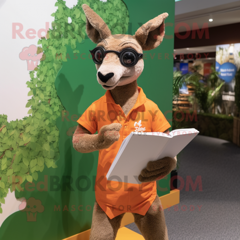 nan Kangaroo mascot costume character dressed with a Polo Shirt and Reading glasses nan Kangaroo mascot costume character dressed with a Polo Shirt and Reading glasses