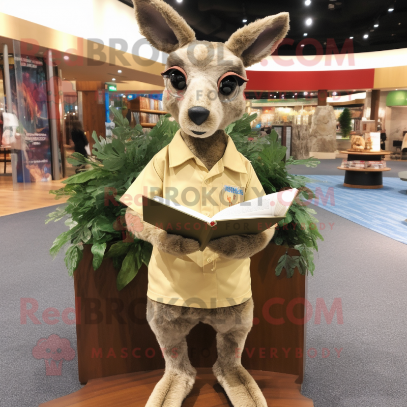 nan Kangaroo mascot costume character dressed with a Polo Shirt and Reading glasses