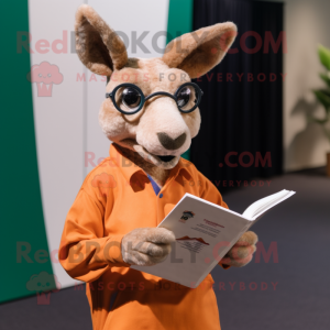 nan Kangaroo mascot costume character dressed with a Polo Shirt and Reading glasses