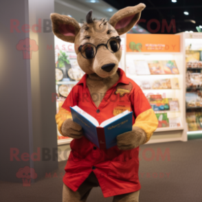 nan Kangaroo mascot costume character dressed with a Polo Shirt and Reading glasses