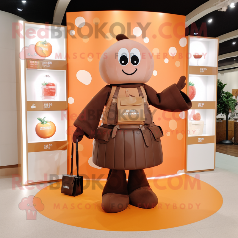 Peach Chocolate Bar mascot costume character dressed with a Culottes and Handbags