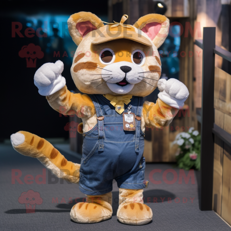 Gold Cat mascot costume character dressed with a Dungarees and Scarf clips