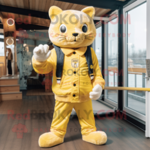 Gold Cat mascot costume character dressed with a Dungarees and Scarf clips