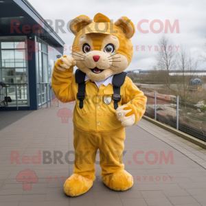 Gold Cat mascot costume character dressed with a Dungarees and Scarf clips