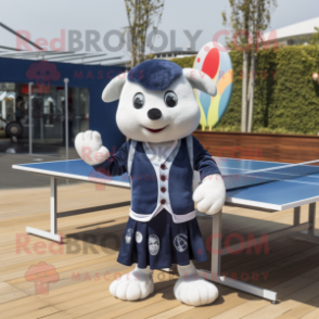 Navy Ping Pong Table mascot costume character dressed with a Waistcoat and Scarves