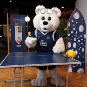 Navy Ping Pong Table mascot costume character dressed with a Waistcoat and Scarves