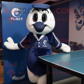 Navy Ping Pong Table mascot costume character dressed with a Waistcoat and Scarves