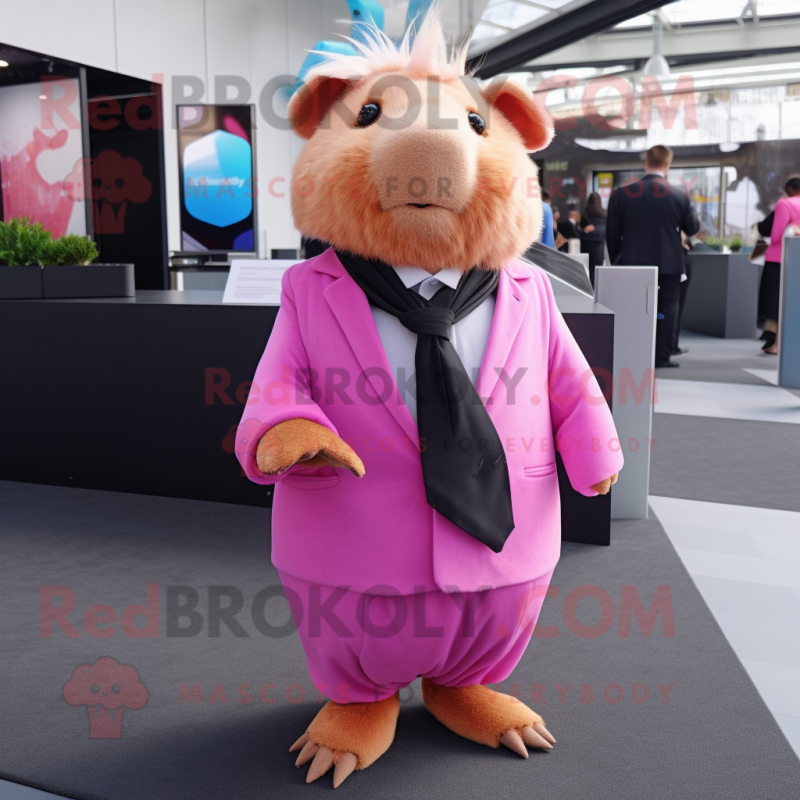 Pink Guinea Pig mascot costume character dressed with a Suit and Scarf clips