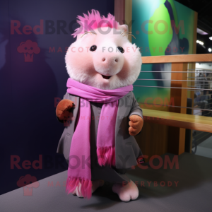 Pink Guinea Pig mascot costume character dressed with a Suit and Scarf clips