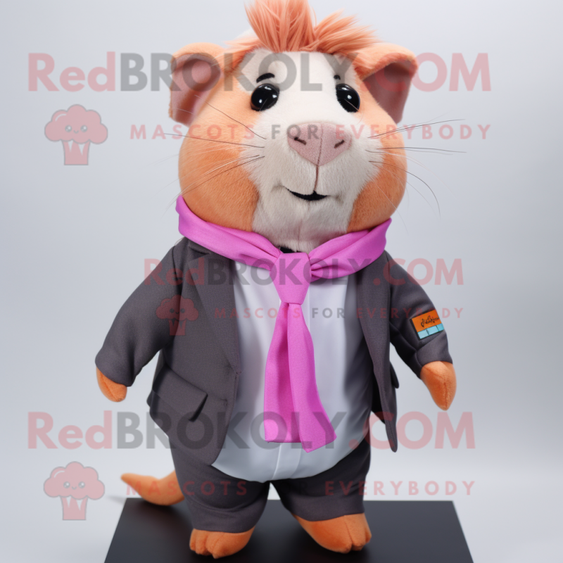 Pink Guinea Pig mascot costume character dressed with a Suit and Scarf clips Pink Guinea Pig mascot costume character dressed with a Suit and Scarf clips