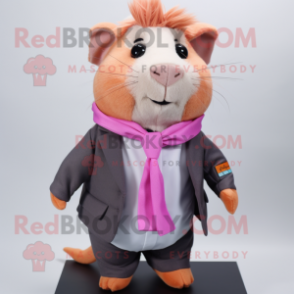 Pink Guinea Pig mascot costume character dressed with a Suit and Scarf clips