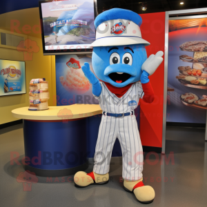Blue Fajitas mascot costume character dressed with a Baseball Tee and Shoe clips