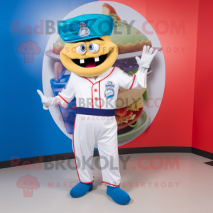 Blue Fajitas mascot costume character dressed with a Baseball Tee and Shoe clips