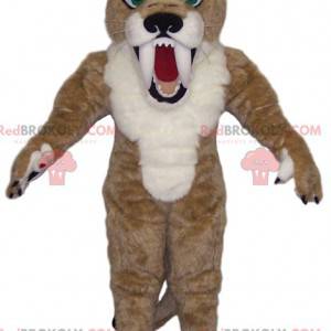 Mascotte de smilodon beige et blanc. Costume de smilodon -