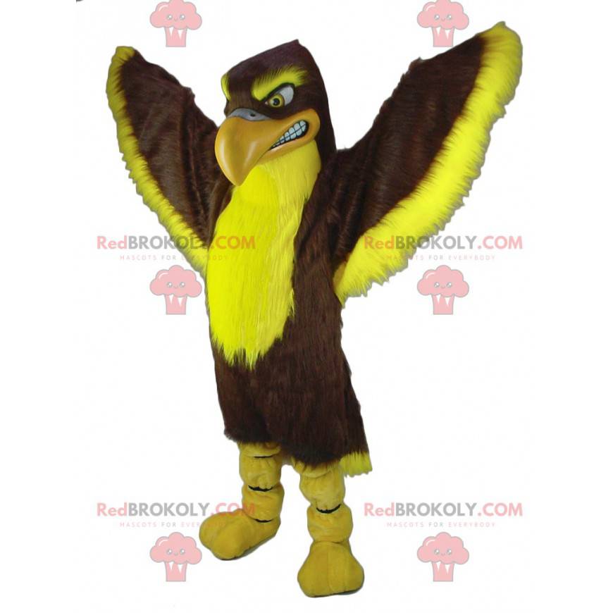 Mascotte gigante di avvoltoio aquila marrone e giallo -
