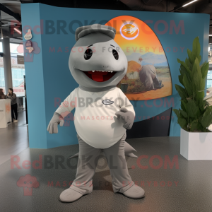 Gray Stingray mascot costume character dressed with a Chinos and Cummerbunds