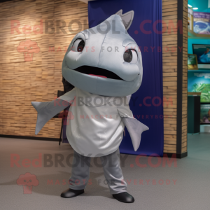 Gray Stingray mascot costume character dressed with a Chinos and Cummerbunds