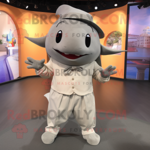 Gray Stingray mascot costume character dressed with a Chinos and Cummerbunds