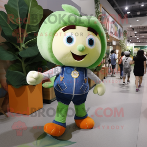 Peach Four Leaf Clover mascot costume character dressed with a Denim Shorts and Backpacks