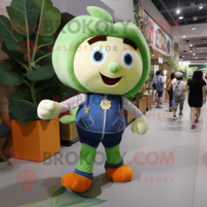 Peach Four Leaf Clover mascot costume character dressed with a Denim Shorts and Backpacks