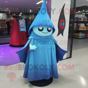 Sky Blue Witch'S Hat mascot costume character dressed with a Polo Shirt and Shawls