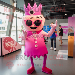 Pink Queen mascot costume character dressed with a Button-Up Shirt and Sunglasses