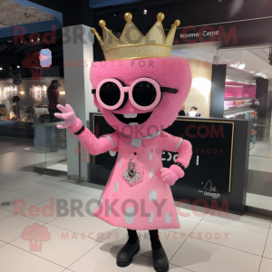 Pink Queen mascot costume character dressed with a Button-Up Shirt and Sunglasses