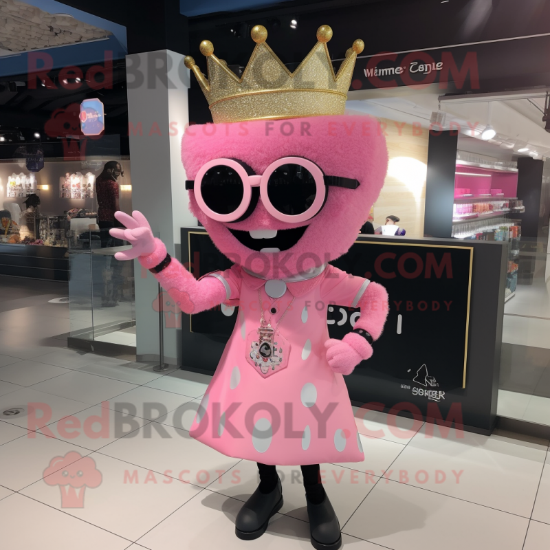 Pink Queen mascot costume character dressed with a Button-Up Shirt and Sunglasses Pink Queen mascot costume character dressed with a Button-Up Shirt and Sunglasses