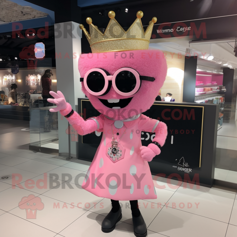 Pink Queen mascot costume character dressed with a Button-Up Shirt and Sunglasses