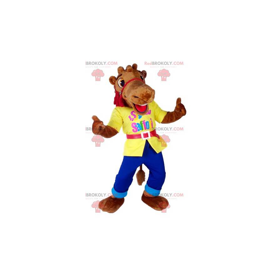 Brown camel mascot in jeans and shirt - Redbrokoly.com