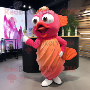 Pink Clown Fish mascot costume character dressed with a Cocktail Dress and Shawls